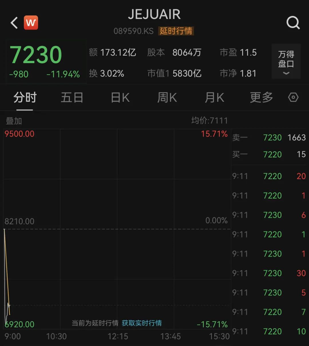 突发“黑天鹅”！韩国济州航空股价暴跌