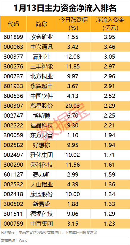 主力资金丨矿业龙头连续7日获主力资金加仓