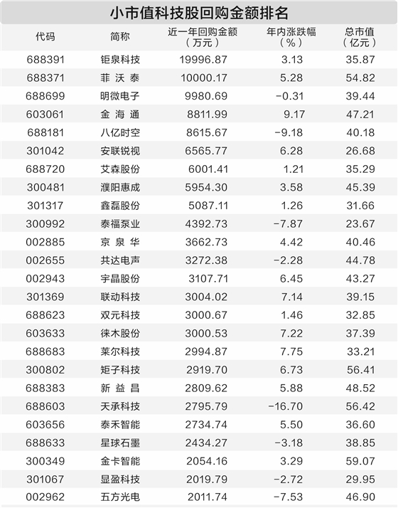 25只小市值科技股积极实施回购